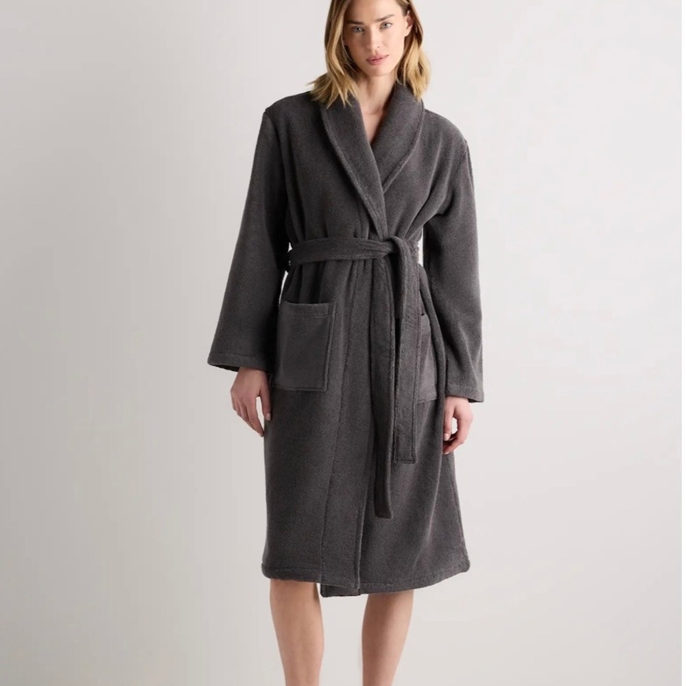 Quince Unisex Turkish Cotton Plush Terry Robe Charcoal Grey XL